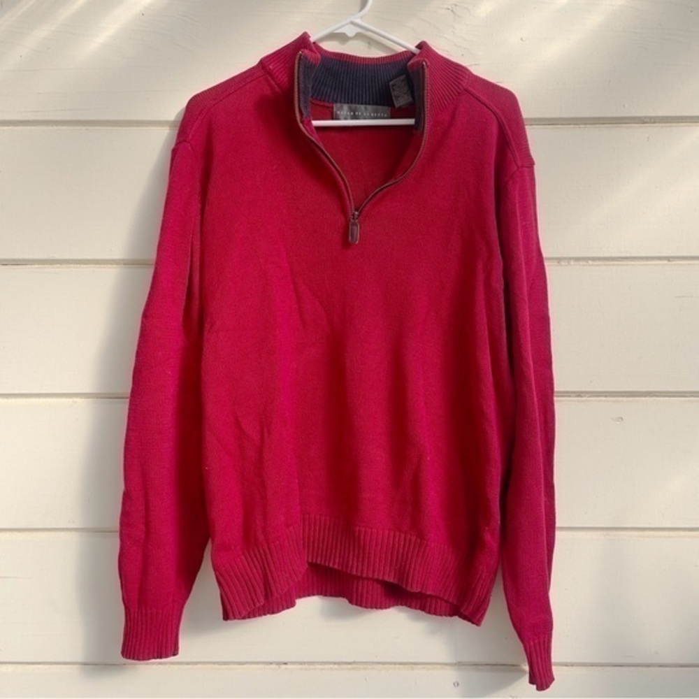 Oscar de la Renta Quarter Zip, Red, Sized Large 100%‎ cotton